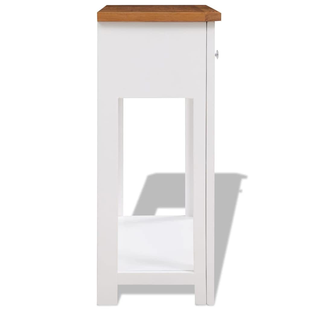 Solid Oak Wood Console Table with 2 Drawers and Shelf H865