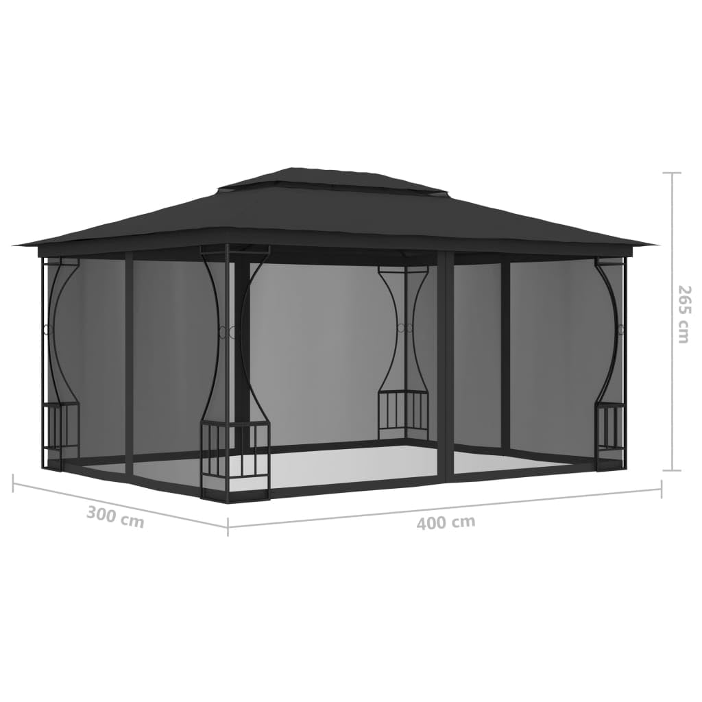 Steel Frame Gazebo with Nets 9.8x13.1ft Anthracite Outdoor Canopy Tent B366
