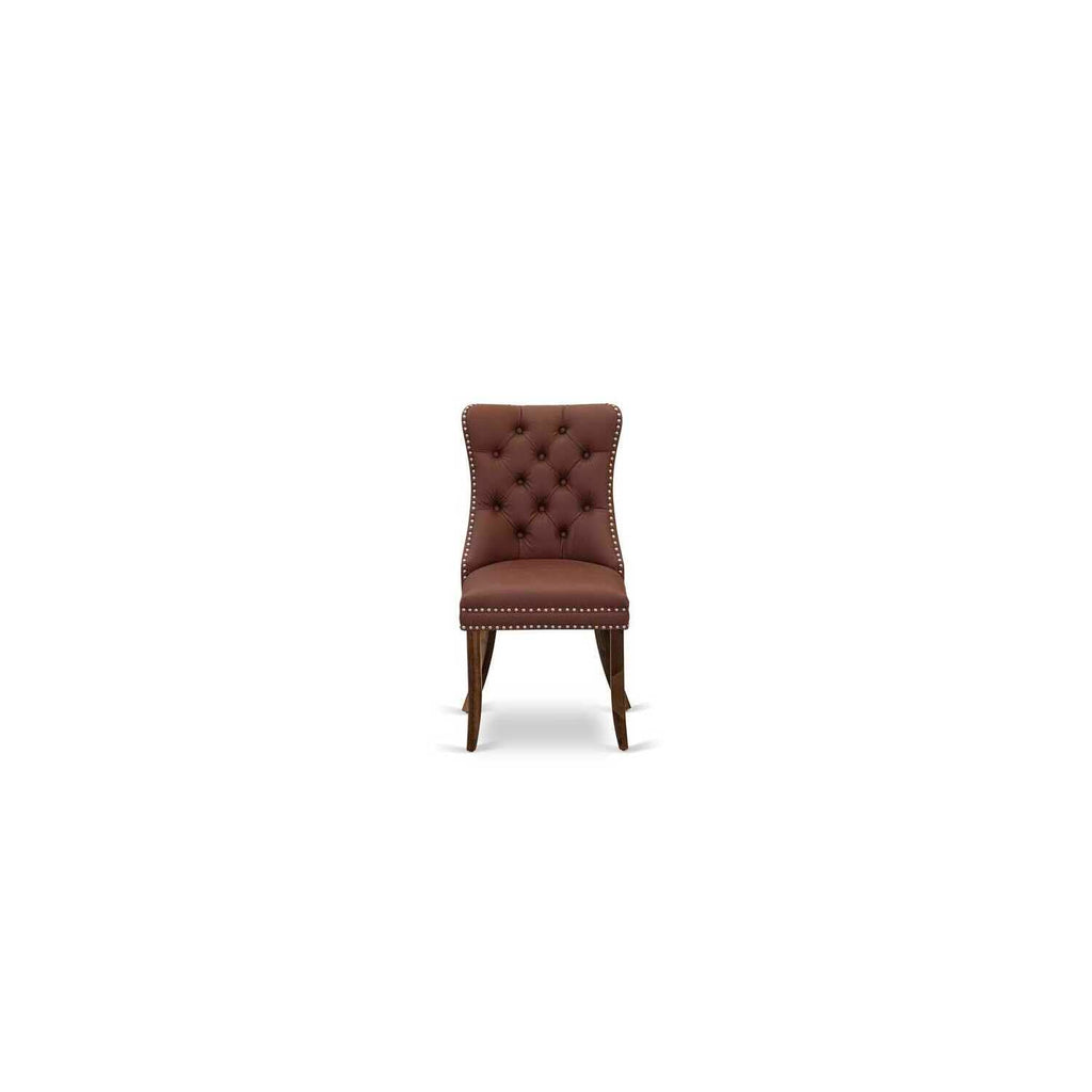 9 Piece Mid Century Dining Table Set with 8 Burgundy Faux Leather Chairs A984365