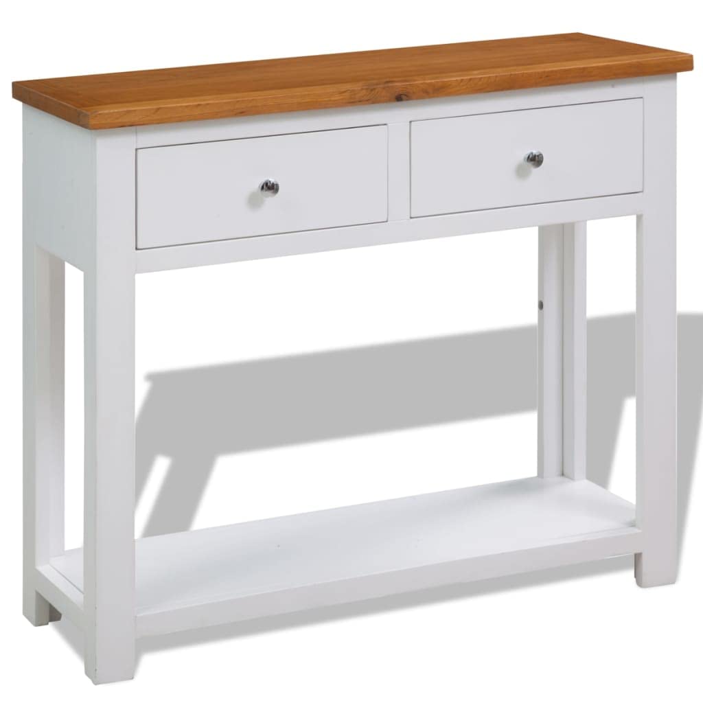 Solid Oak Wood Console Table with 2 Drawers and Shelf H865