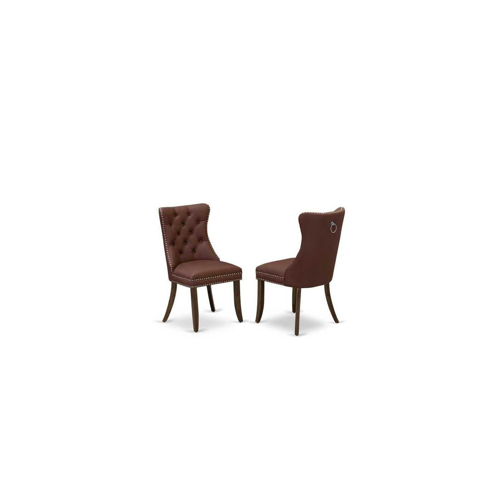 9 Piece Mid Century Dining Table Set with 8 Burgundy Faux Leather Chairs A984365