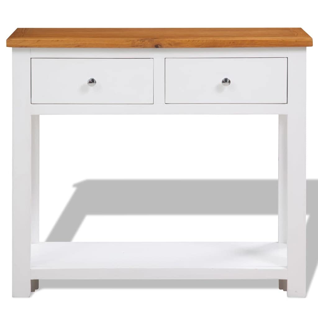 Solid Oak Wood Console Table with 2 Drawers and Shelf H865