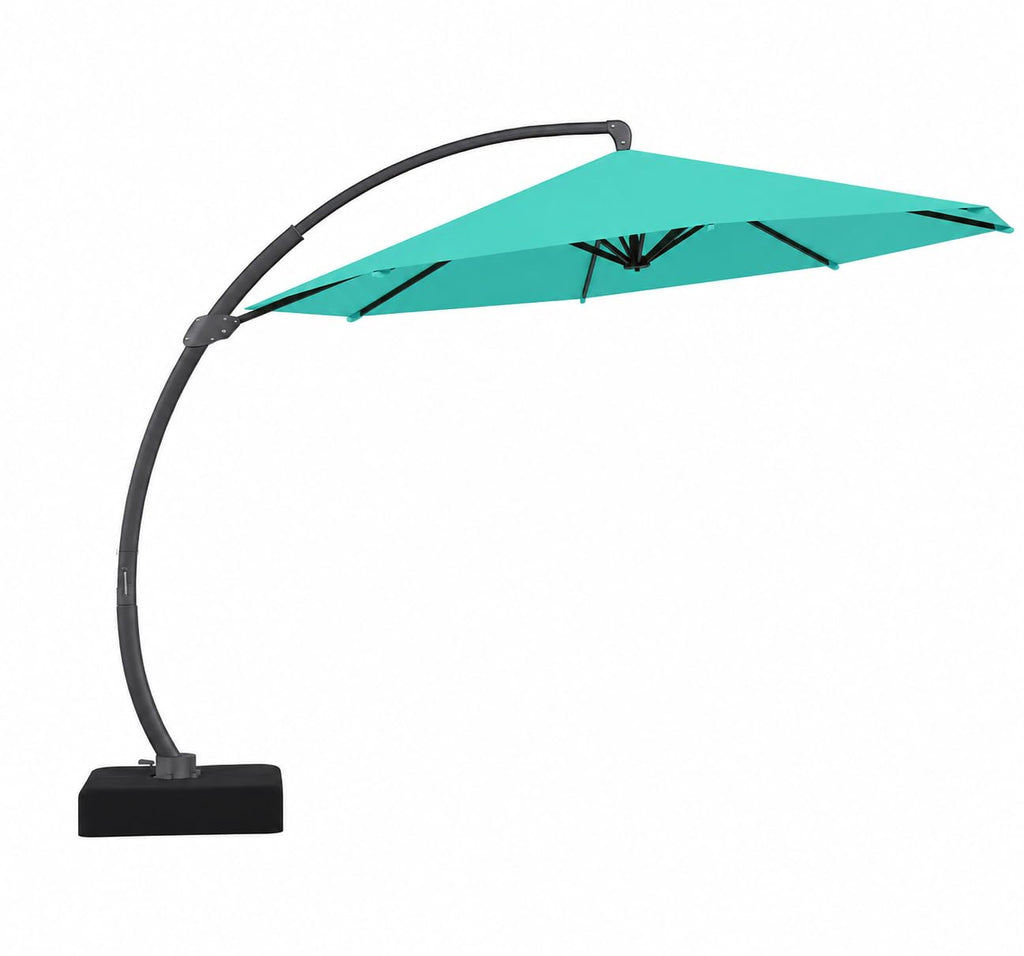 11ft Turquoise Blue Offset Cantilever Patio Umbrella with Base V59258