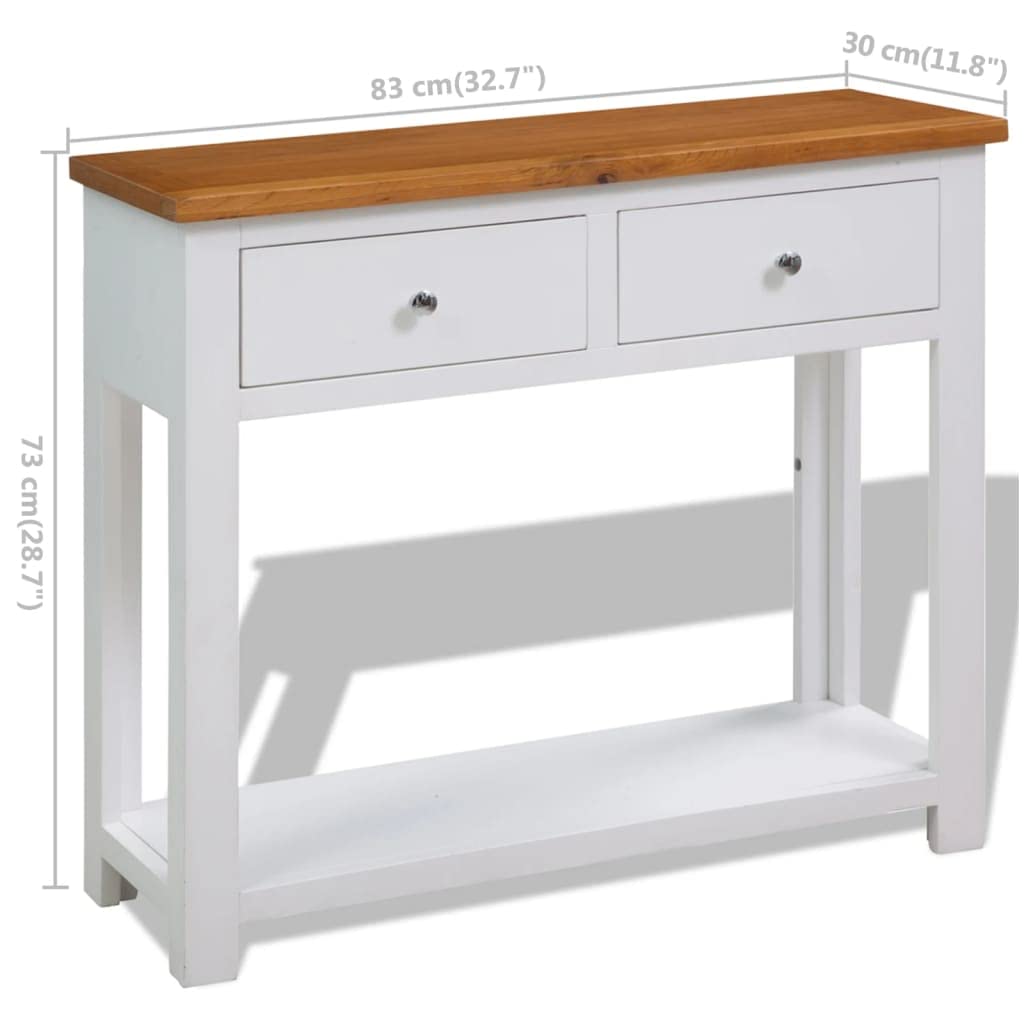 Solid Oak Wood Console Table with 2 Drawers and Shelf H865