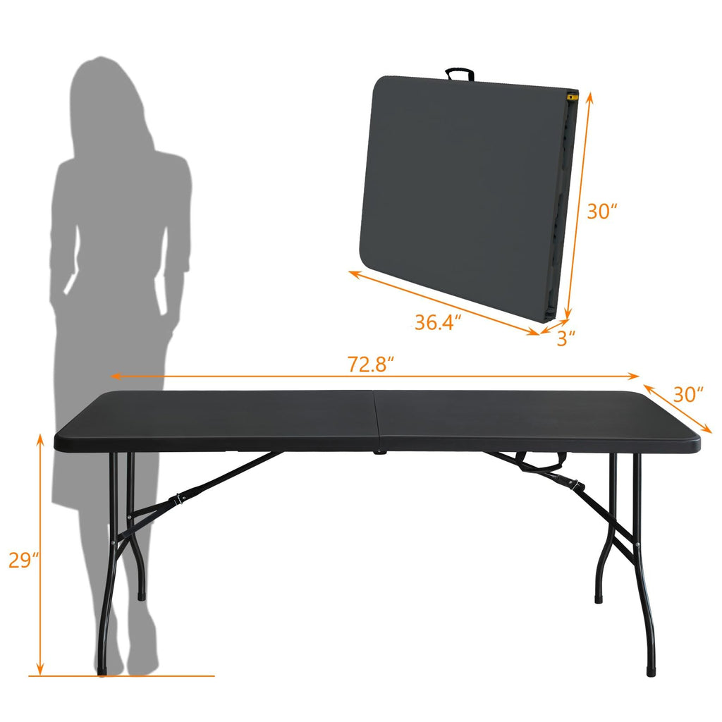 6 FT Black Folding Table with Carry Handle C9005
