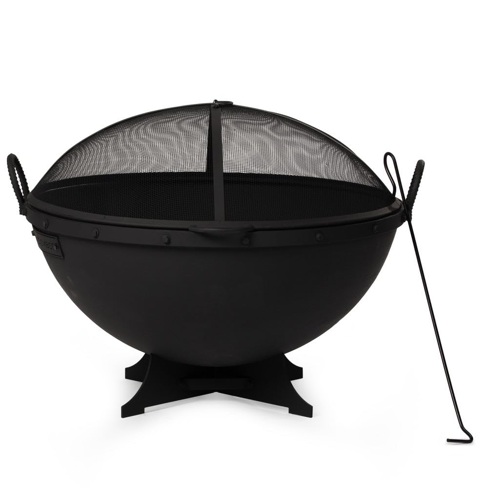 32in Cast Iron Wood Burning Fire Pit with Screen and Poker S340085