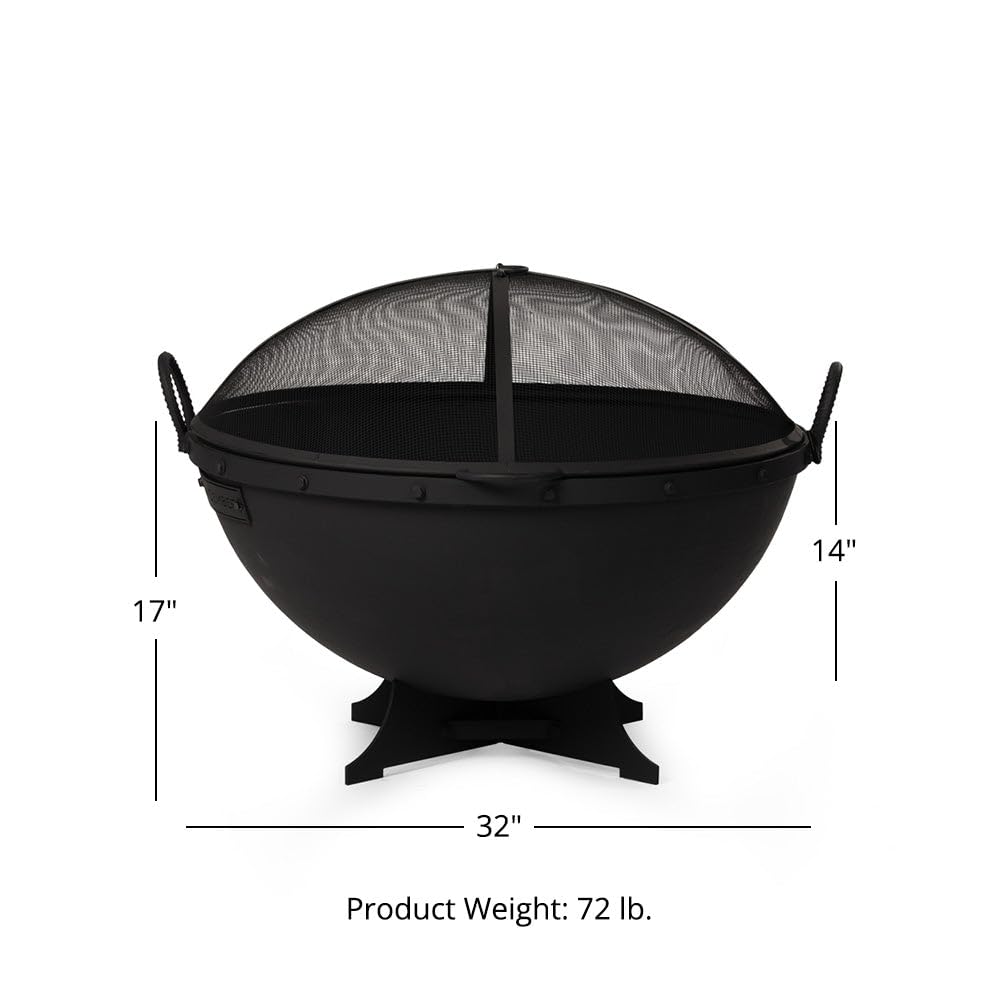 32in Cast Iron Wood Burning Fire Pit with Screen and Poker S340085