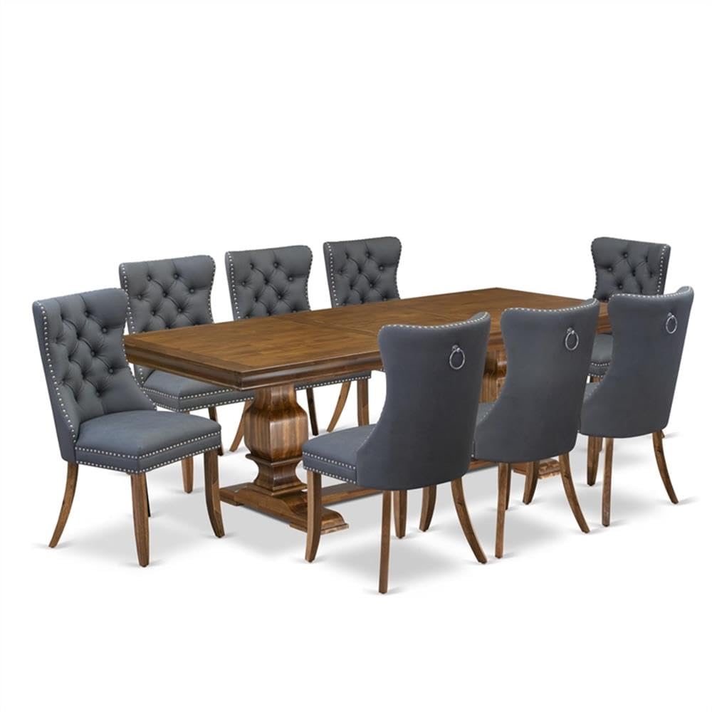 9-Piece Acacia Wood Dining Table Set with Faux Leather Chairs F52500