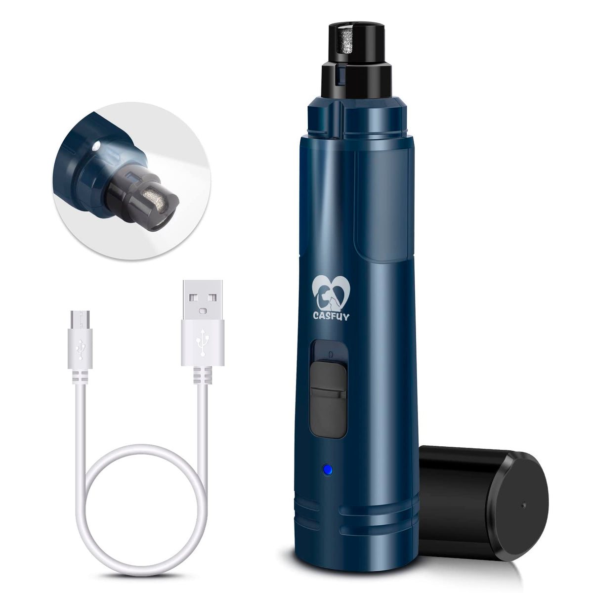 Dog Nail Grinder with LED Light 2-Speed Electric Pet Nail Trimmer Dark Blue X436