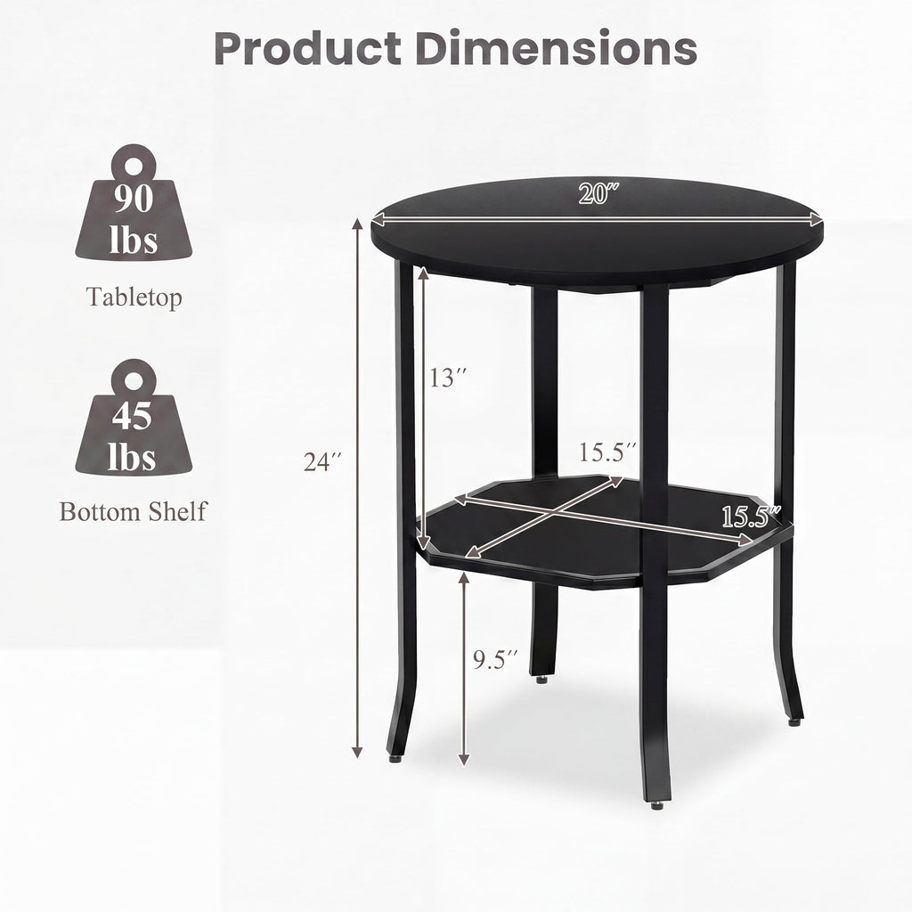2-Tier Round Side End Table with Storage Shelf Y6960