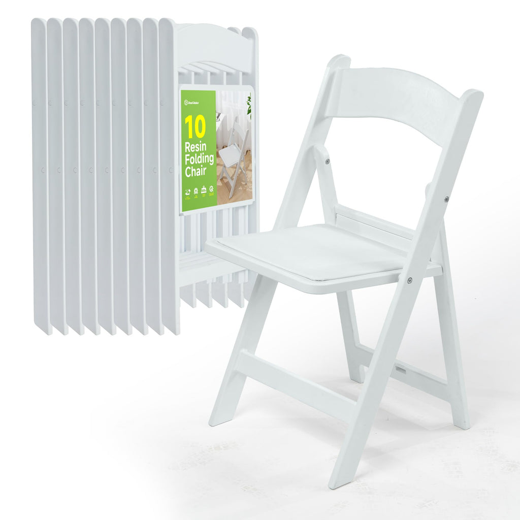 White Resin Folding Chairs with Cushion, 10 Pack M243376
