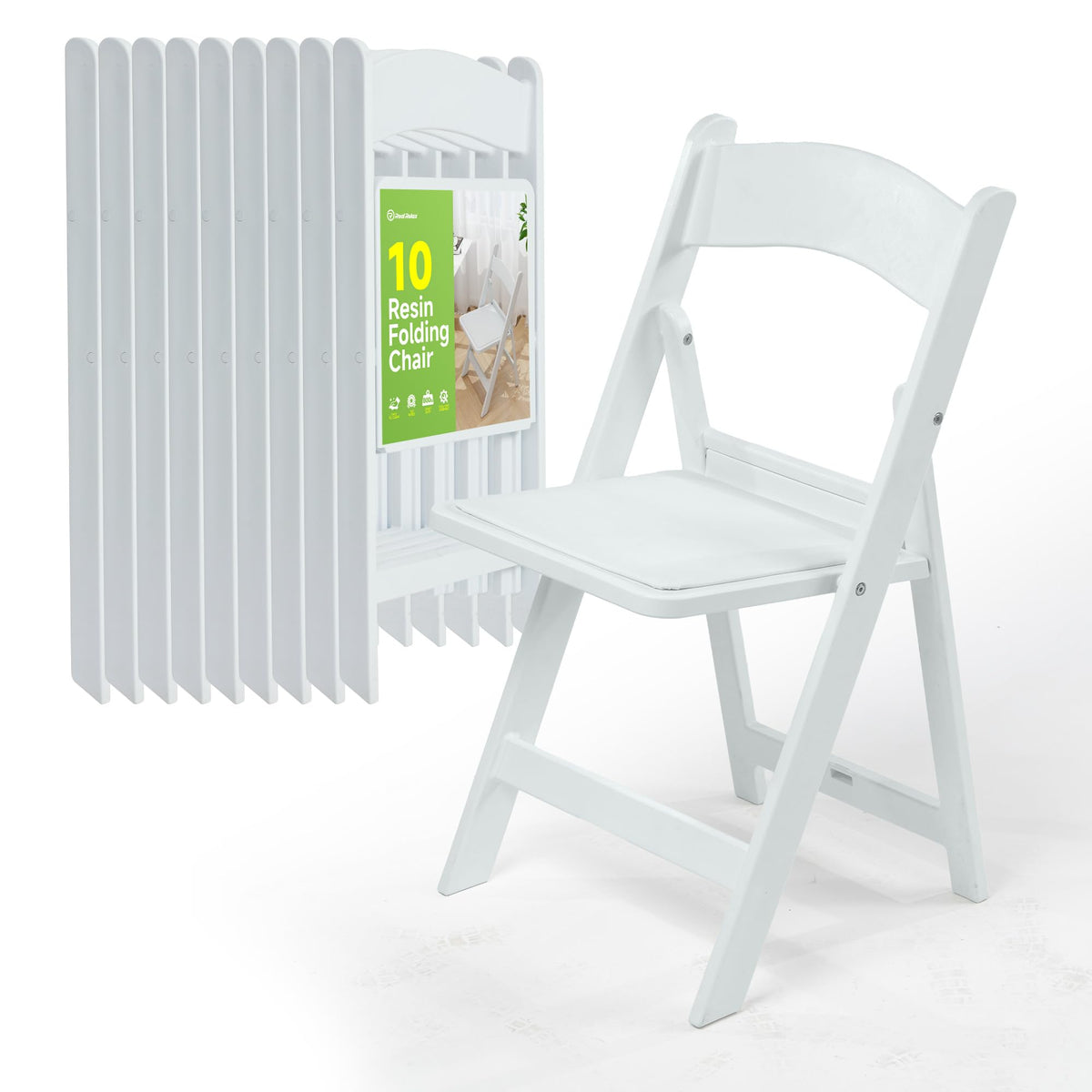 White Resin Folding Chairs with Cushion, 10 Pack M243376