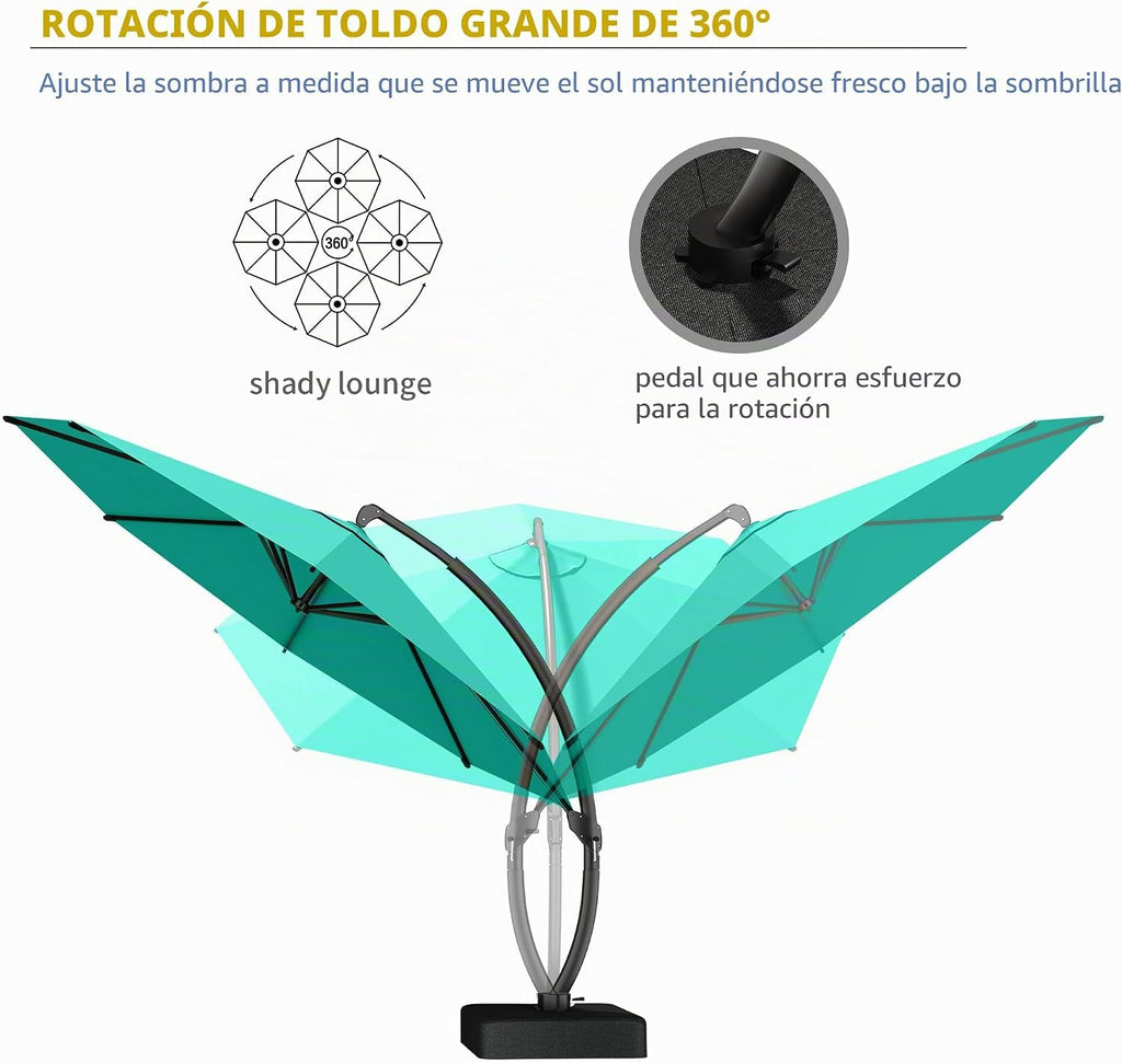 11ft Turquoise Blue Offset Cantilever Patio Umbrella with Base V59258