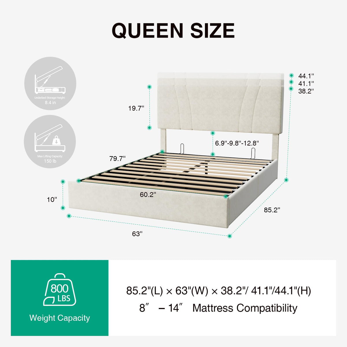 White Queen Lift Up Storage Bed Frame C97177