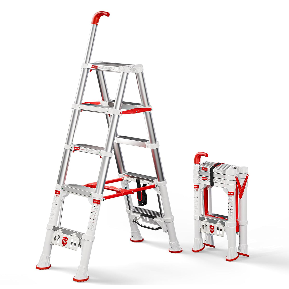 Telescoping Extension Ladder, 4.4FT Folding Step Stool, Aluminum 5 Step Ladder 600lbs Capacity X688117