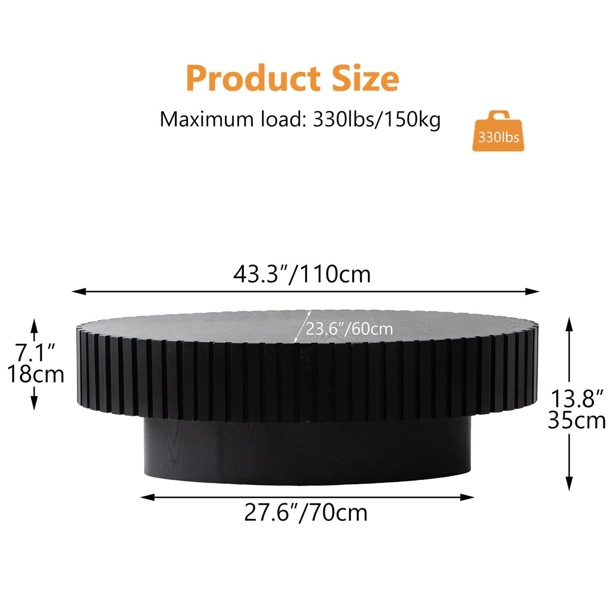 Black Modern Wood Oval Coffee Table I525