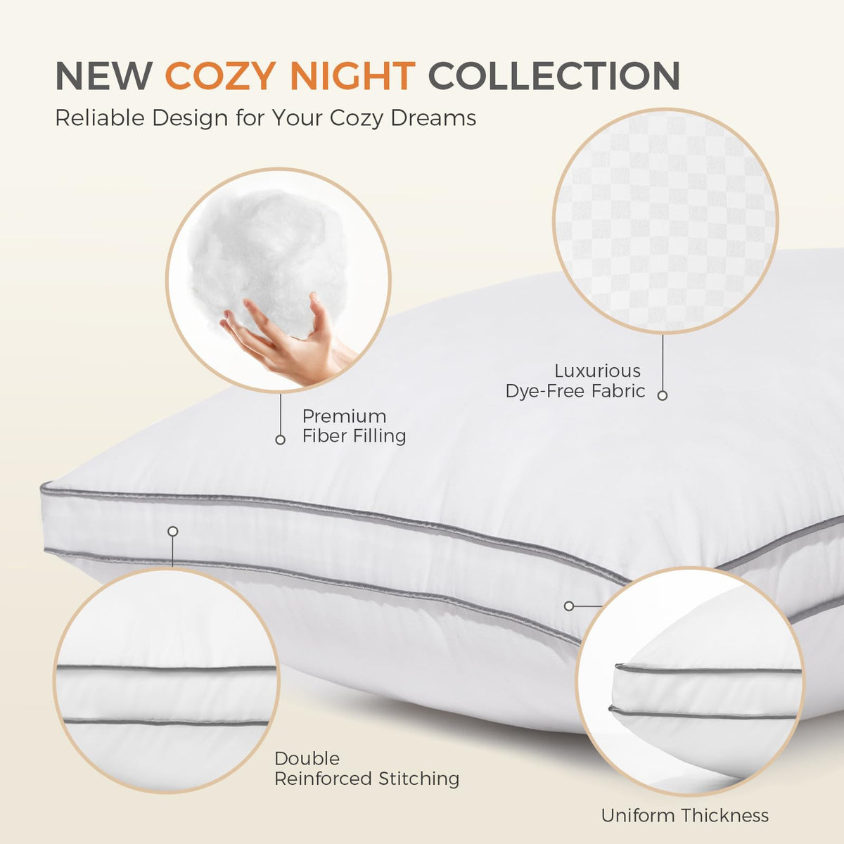 King Size Set of 2 Gusseted Bed Pillows L415919