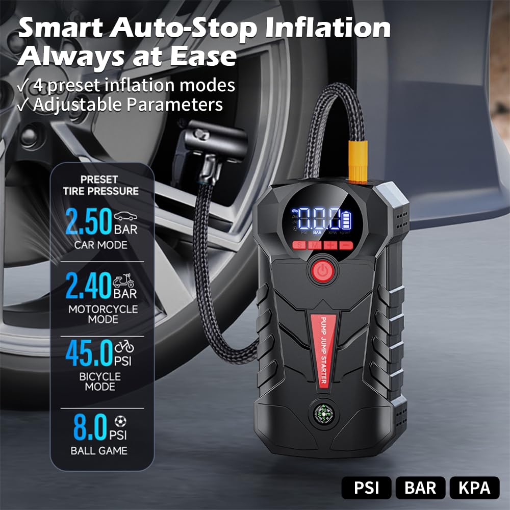 4-in-1 Car Battery Jump Starter with 150PSI Tire Inflator Y27759