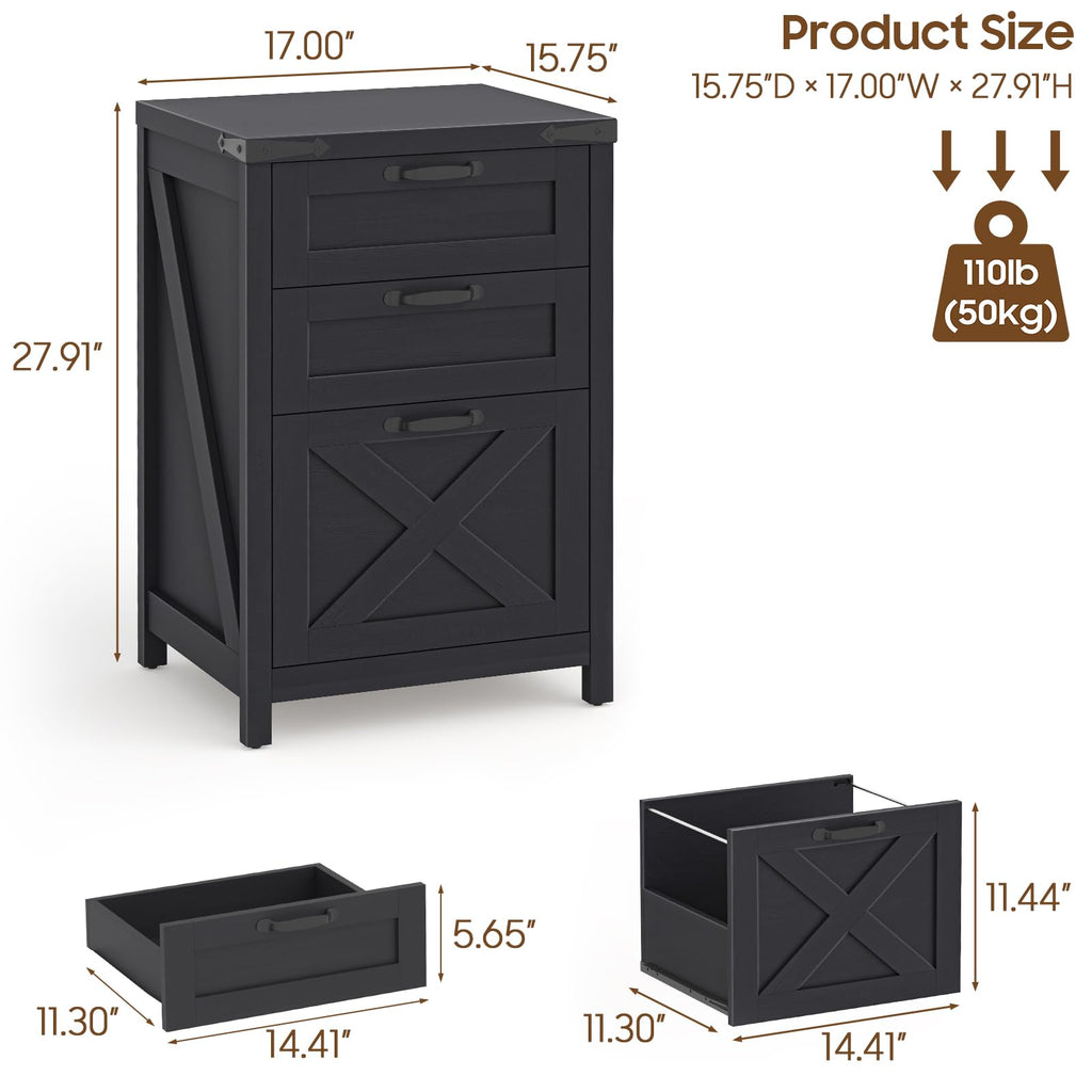 Black 3 Drawer File Cabinet Z517