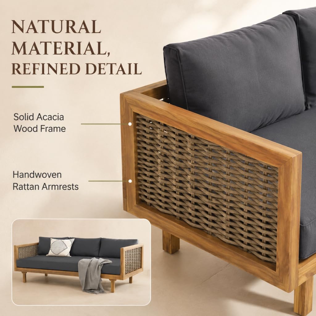 Acacia Wood 3-Seater Patio Sofa with Cushions G676399