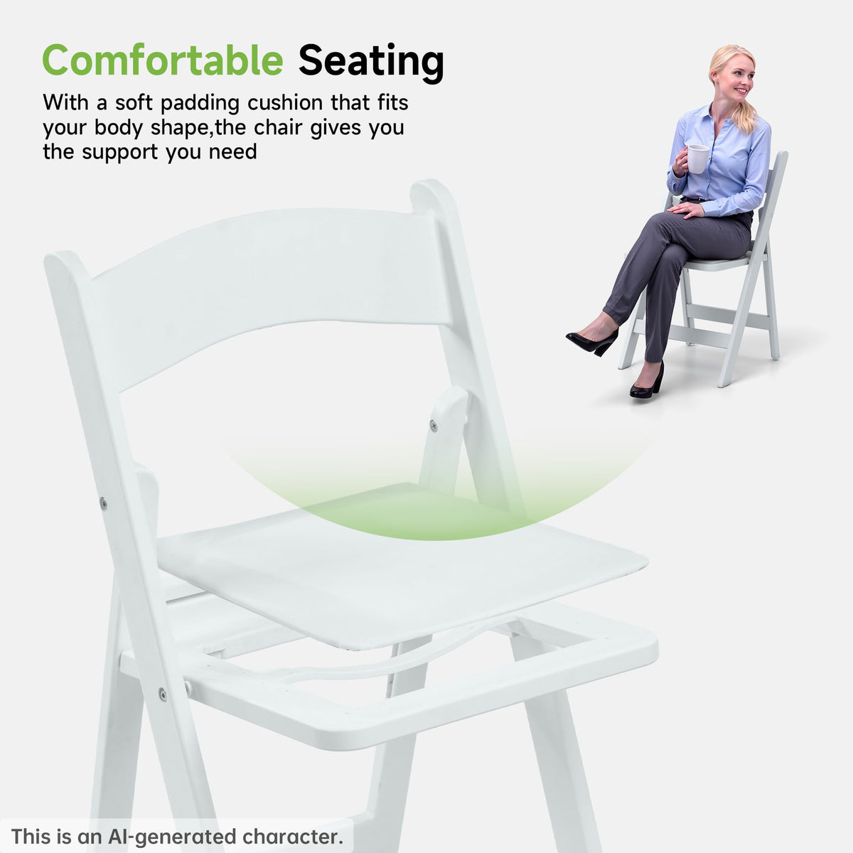 White Resin Folding Chairs with Cushion, 10 Pack M243376