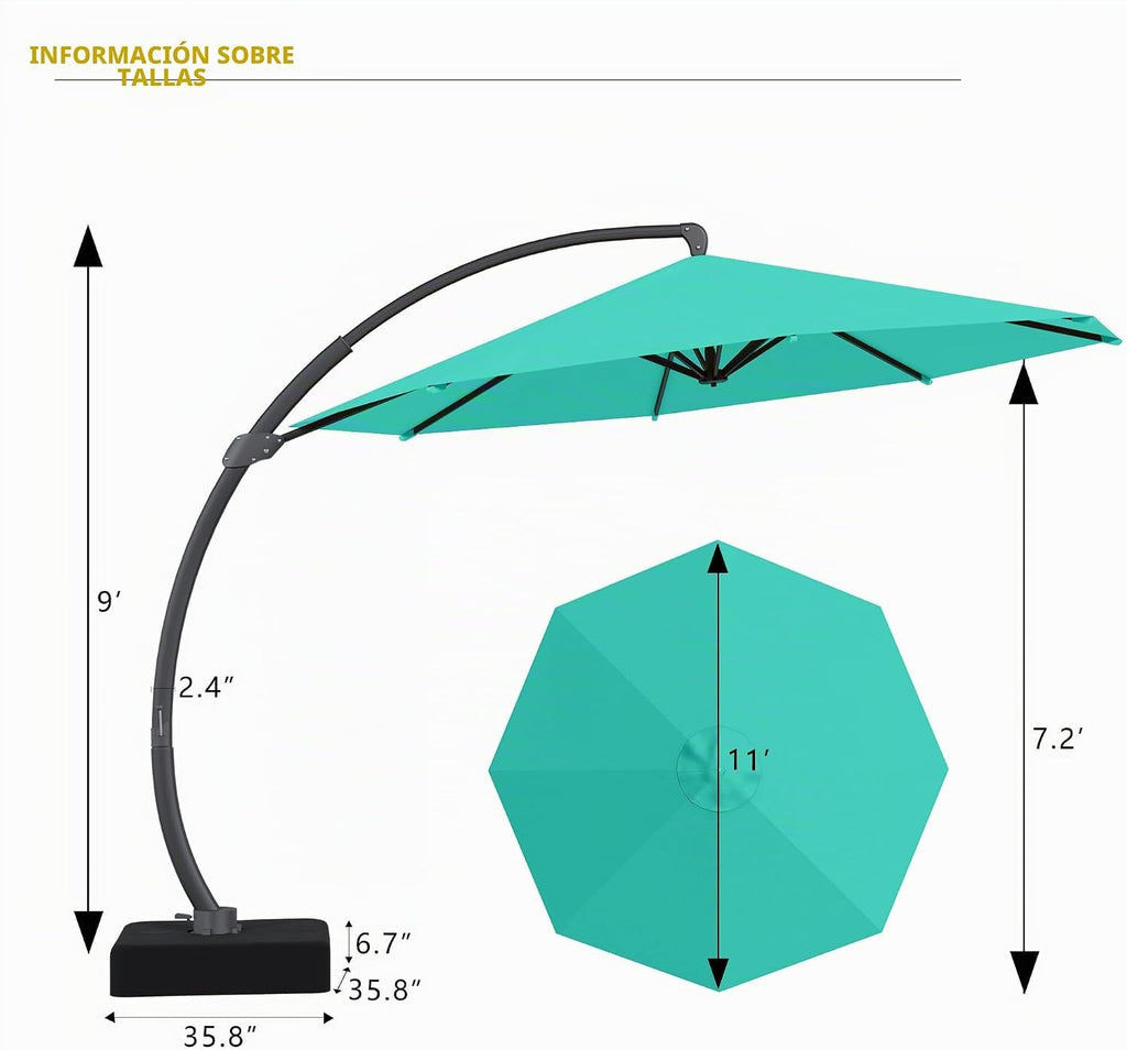 11ft Turquoise Blue Offset Cantilever Patio Umbrella with Base V59258