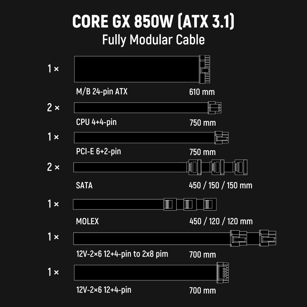 850W ATX 3.1 PCIe 5.1 Power Supply I912