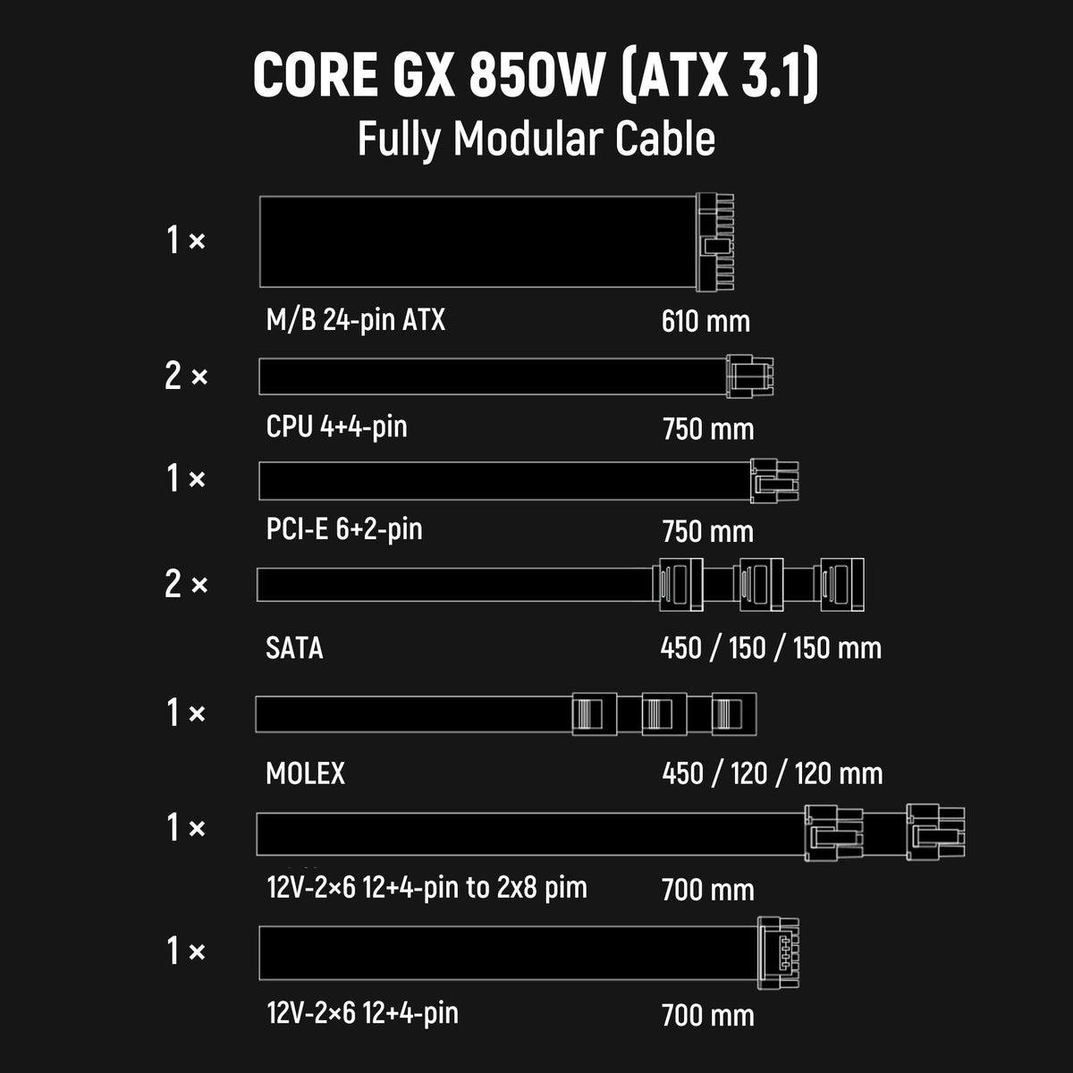 850W ATX 3.1 PCIe 5.1 Power Supply I912