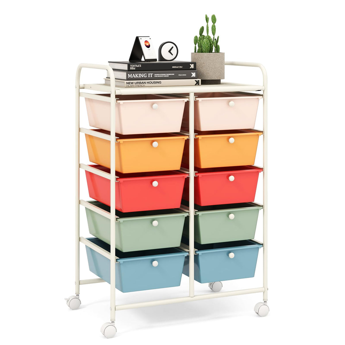 10 Drawer Rolling Storage Cart with Metal Frame K7233