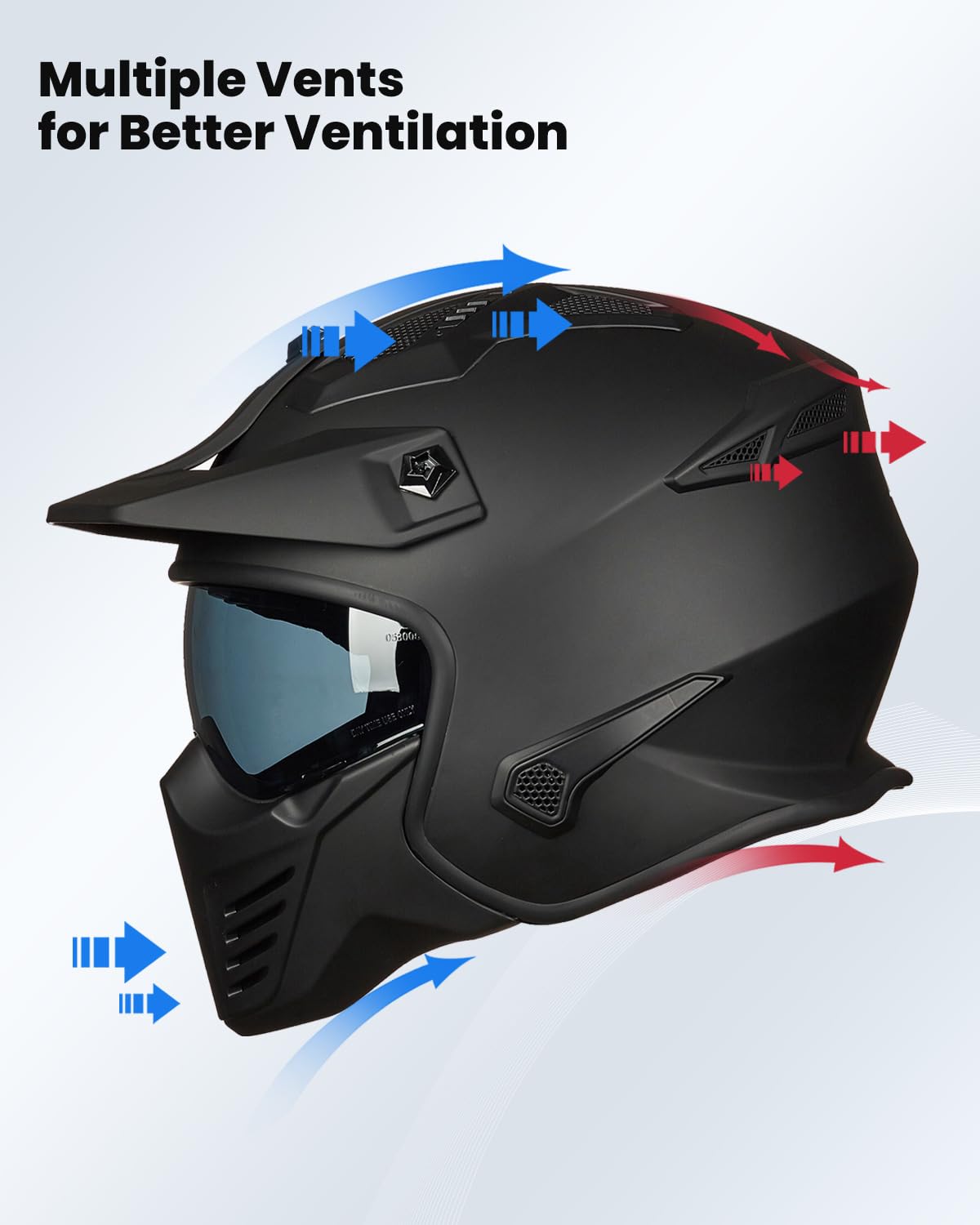 Open Face 3/4 Half Motorcycle Helmet DOT Matte Black M D8726