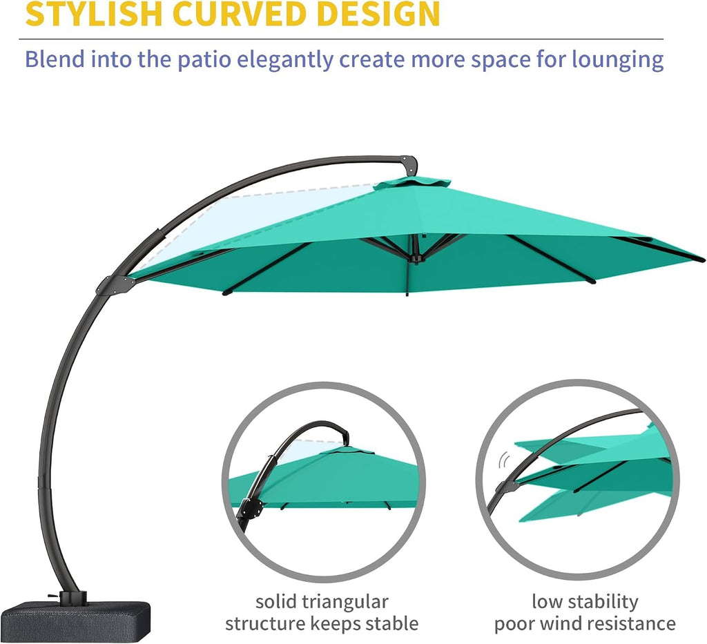 11ft Turquoise Blue Offset Cantilever Patio Umbrella with Base V59258