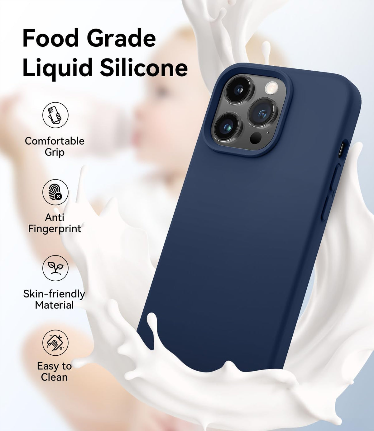 Magnetic Silicone Phone Case with Microfiber Lining, 6.7 inch, Navy Blue R510