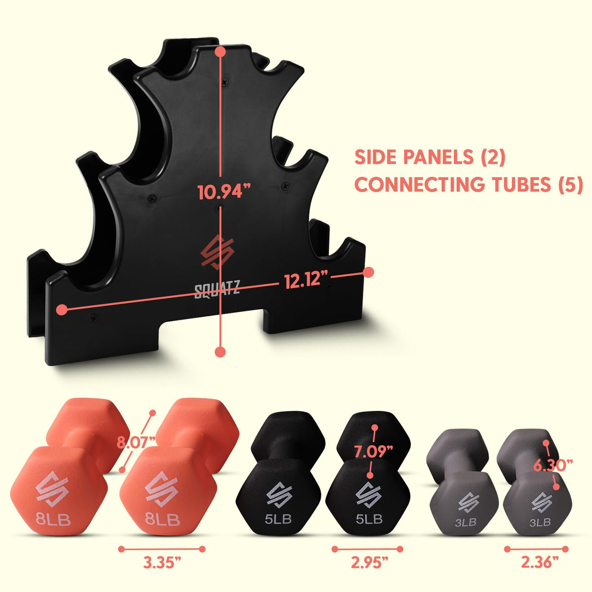 32lbs Neoprene Coated Hex Dumbbell Weights Set with Stand I538