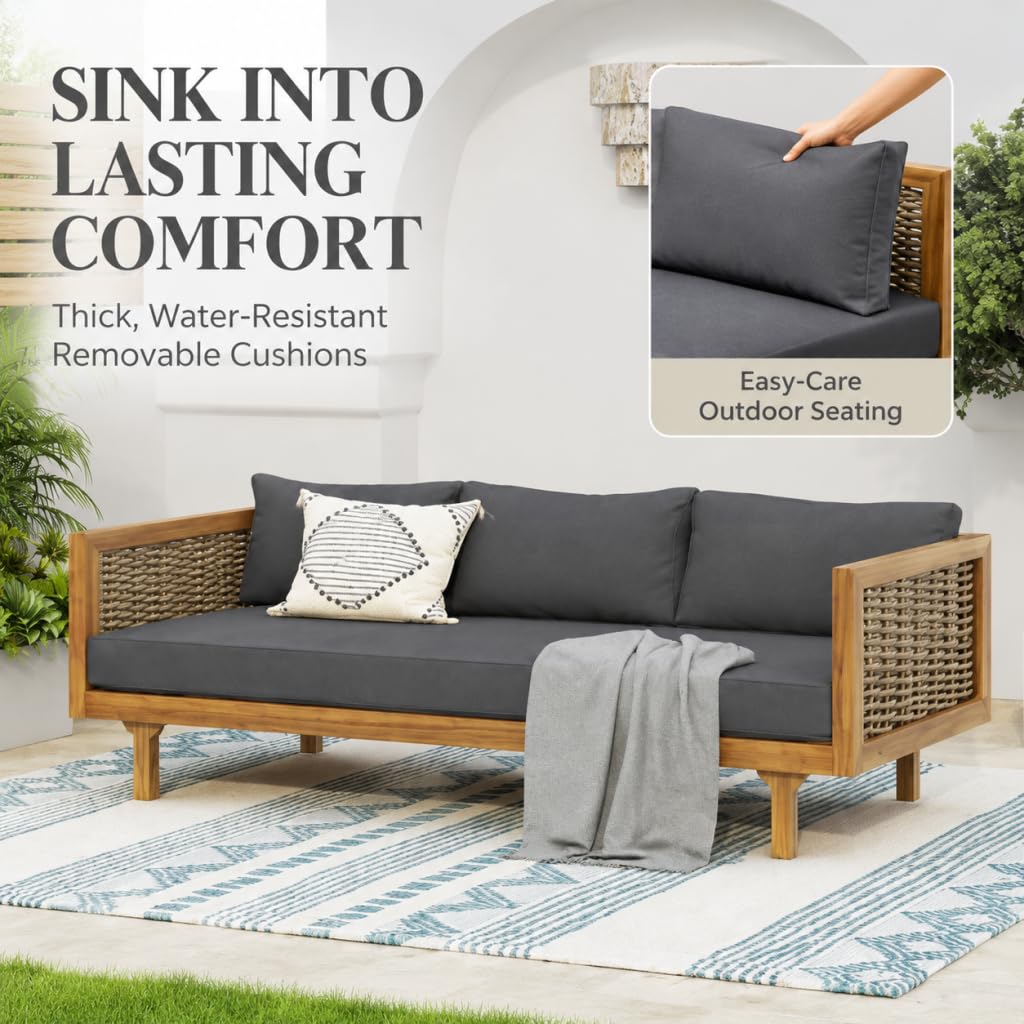 Acacia Wood 3-Seater Patio Sofa with Cushions G676399