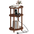 3-Tier Oval Bamboo Side Table with Charging Station Q17960