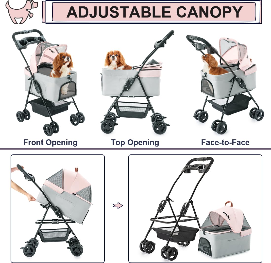 Pink Gray Pet Stroller with Detachable Carrier Y1884