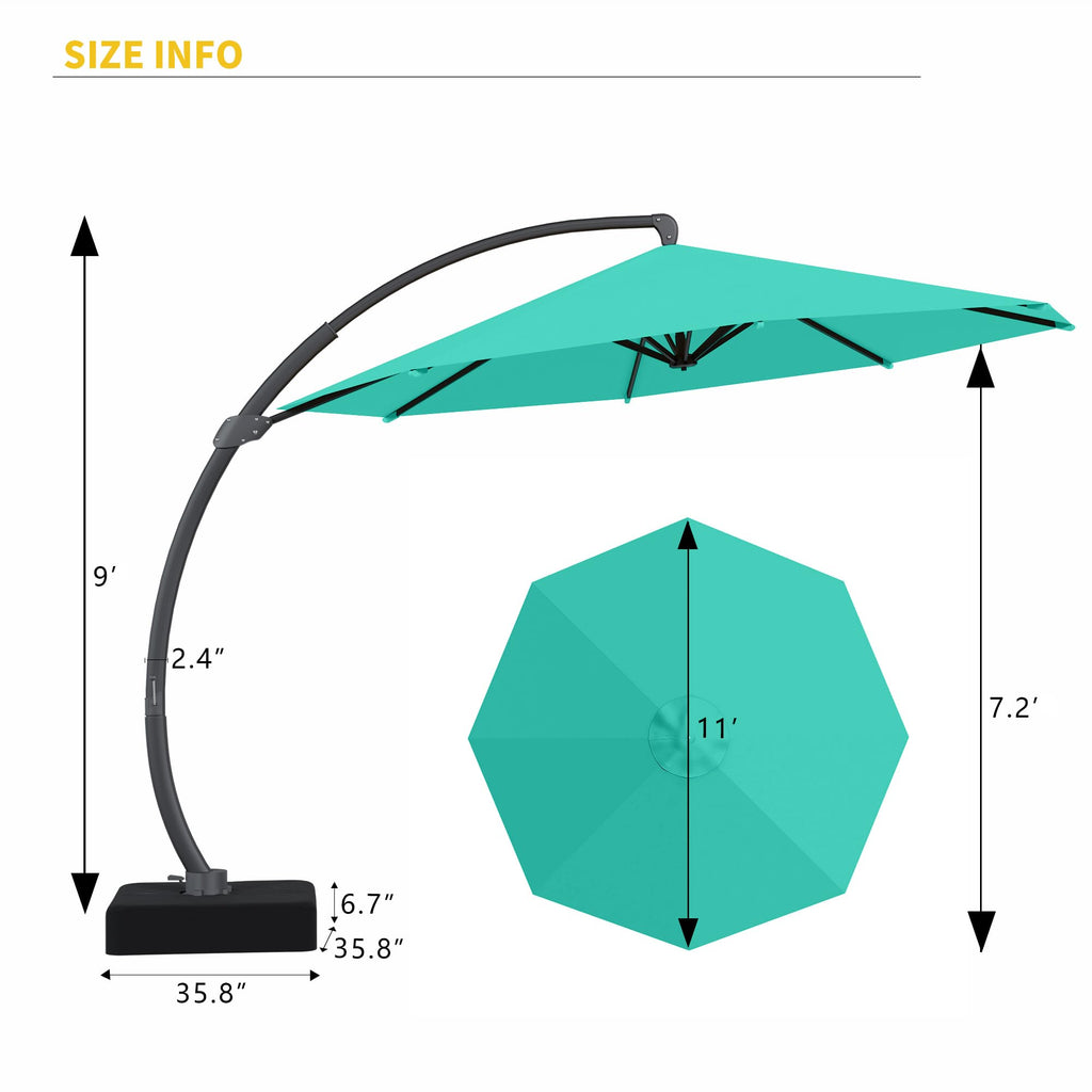11ft Turquoise Blue Offset Cantilever Patio Umbrella with Base V59258