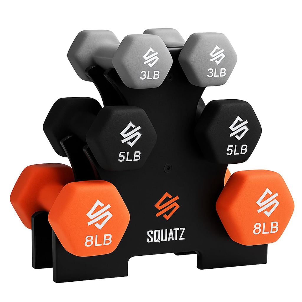 32lbs Neoprene Coated Hex Dumbbell Weights Set with Stand I538