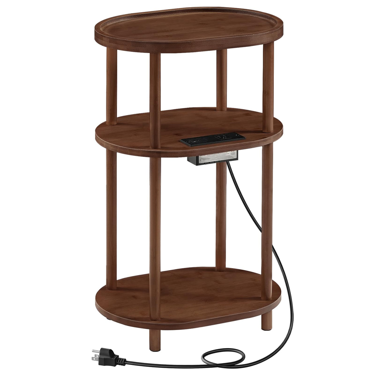 3-Tier Oval Bamboo Side Table with Charging Station Q17960