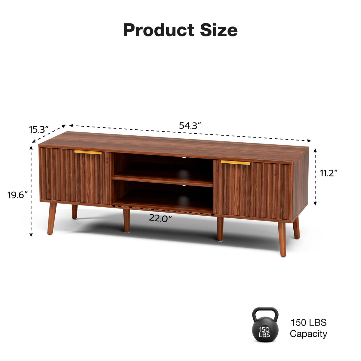 Walnut TV Stand with Fluted Doors U147
