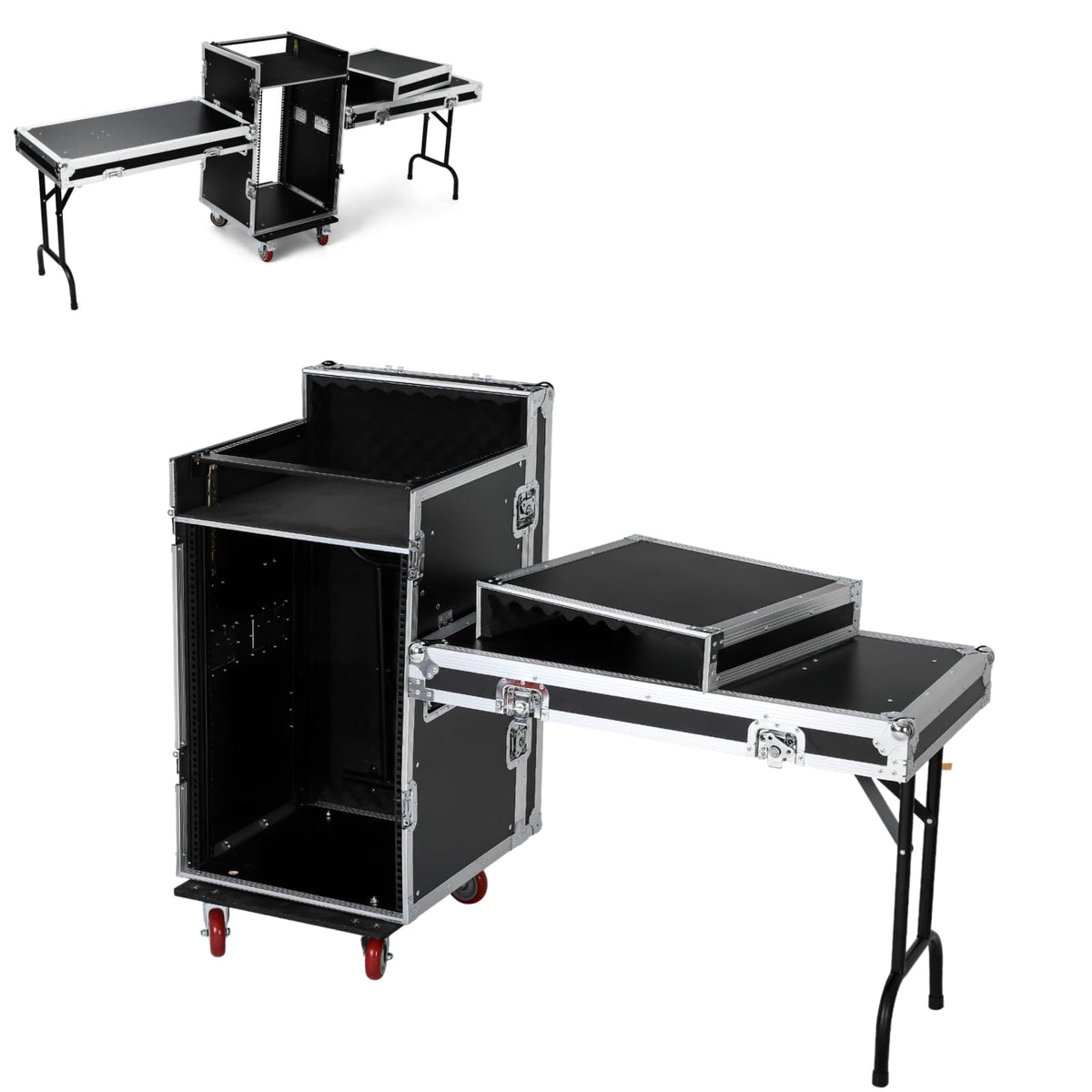 16U DJ Controller Case Rack with 2 Side Tables and 4 Casters Q16622