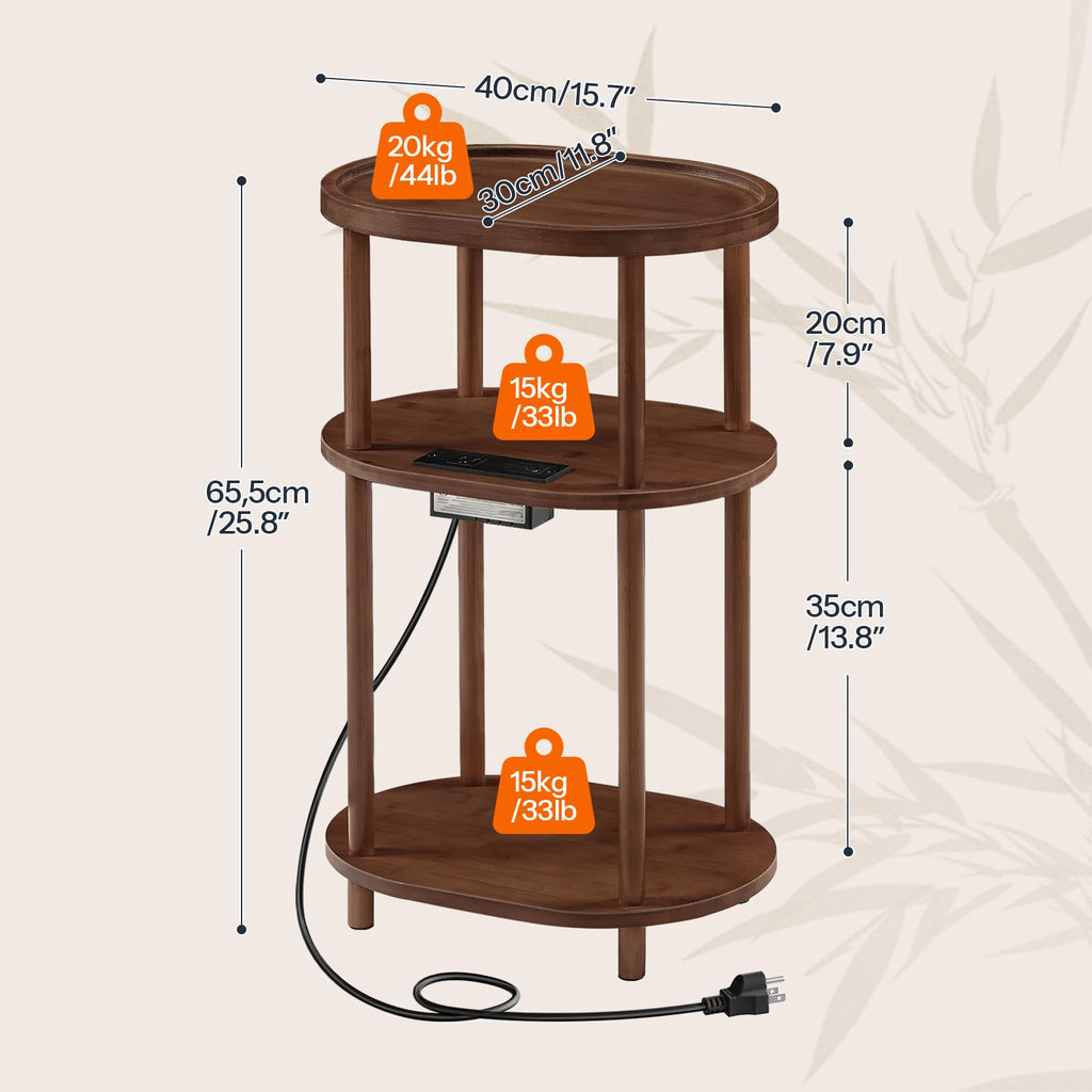 3-Tier Oval Bamboo Side Table with Charging Station Q17960