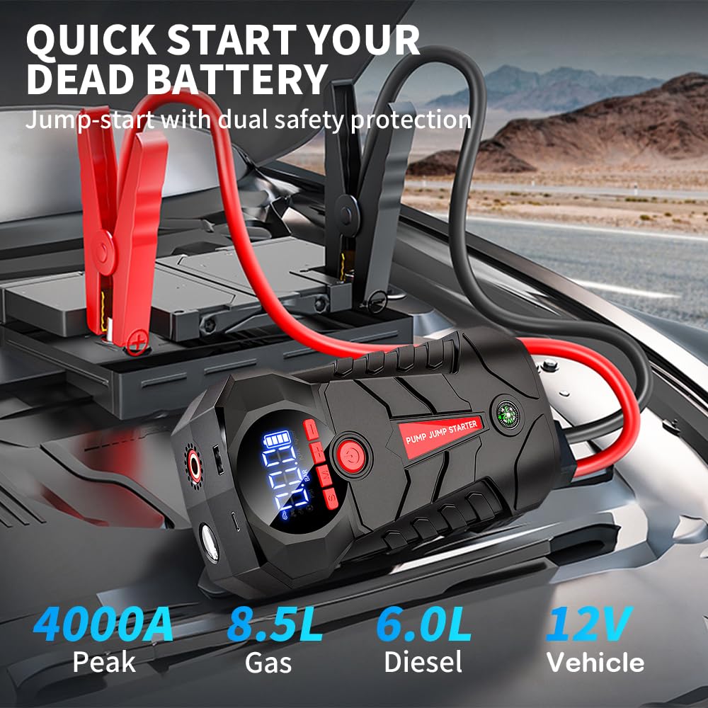 4-in-1 Car Battery Jump Starter with 150PSI Tire Inflator Y27759