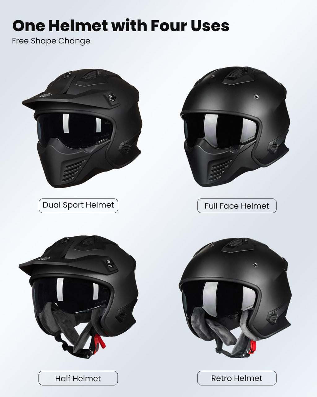 Open Face 3/4 Half Motorcycle Helmet DOT Matte Black M D8726