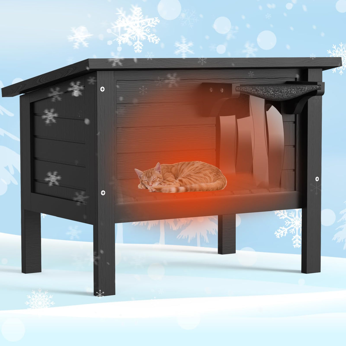 Weatherproof Insulated Solid Wood Outdoor Cat House Z2856