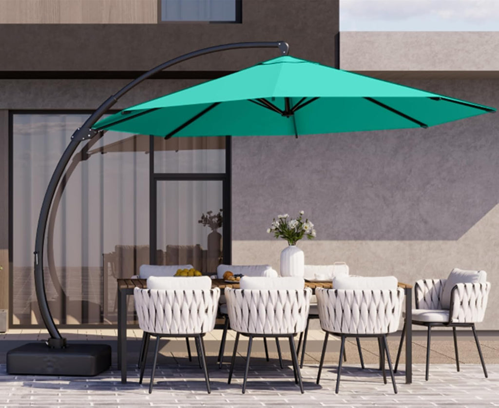 11ft Turquoise Blue Offset Cantilever Patio Umbrella with Base V59258