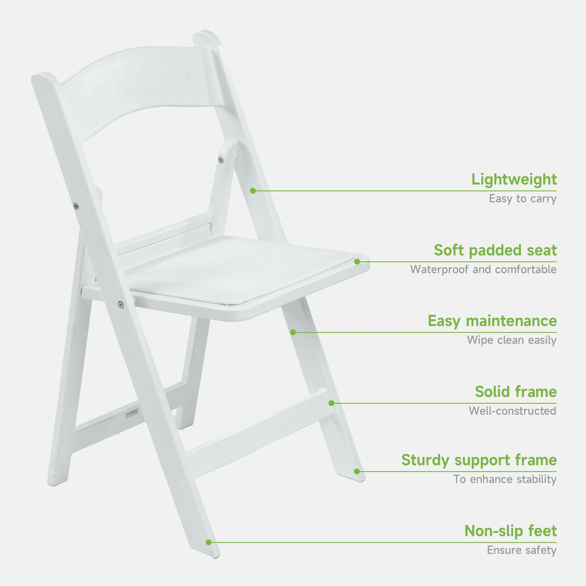 White Resin Folding Chairs with Cushion, 10 Pack M243376
