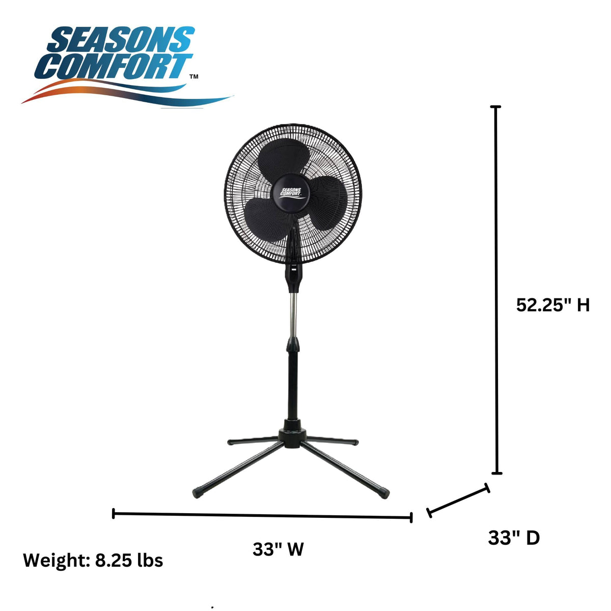18" Oscillating Pedestal Fan, Adjustable Height, 3 Speed B824774