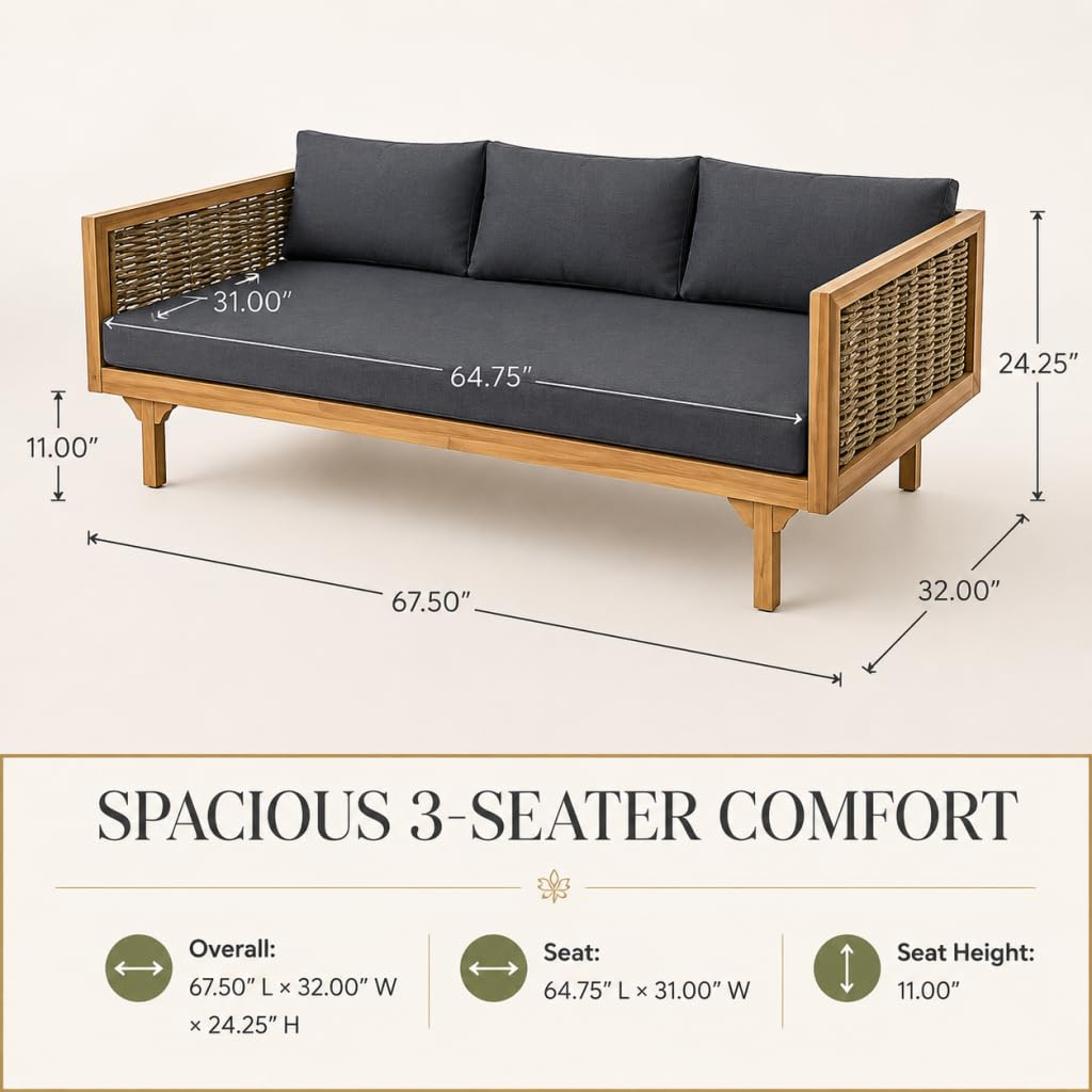Acacia Wood 3-Seater Patio Sofa with Cushions G676399
