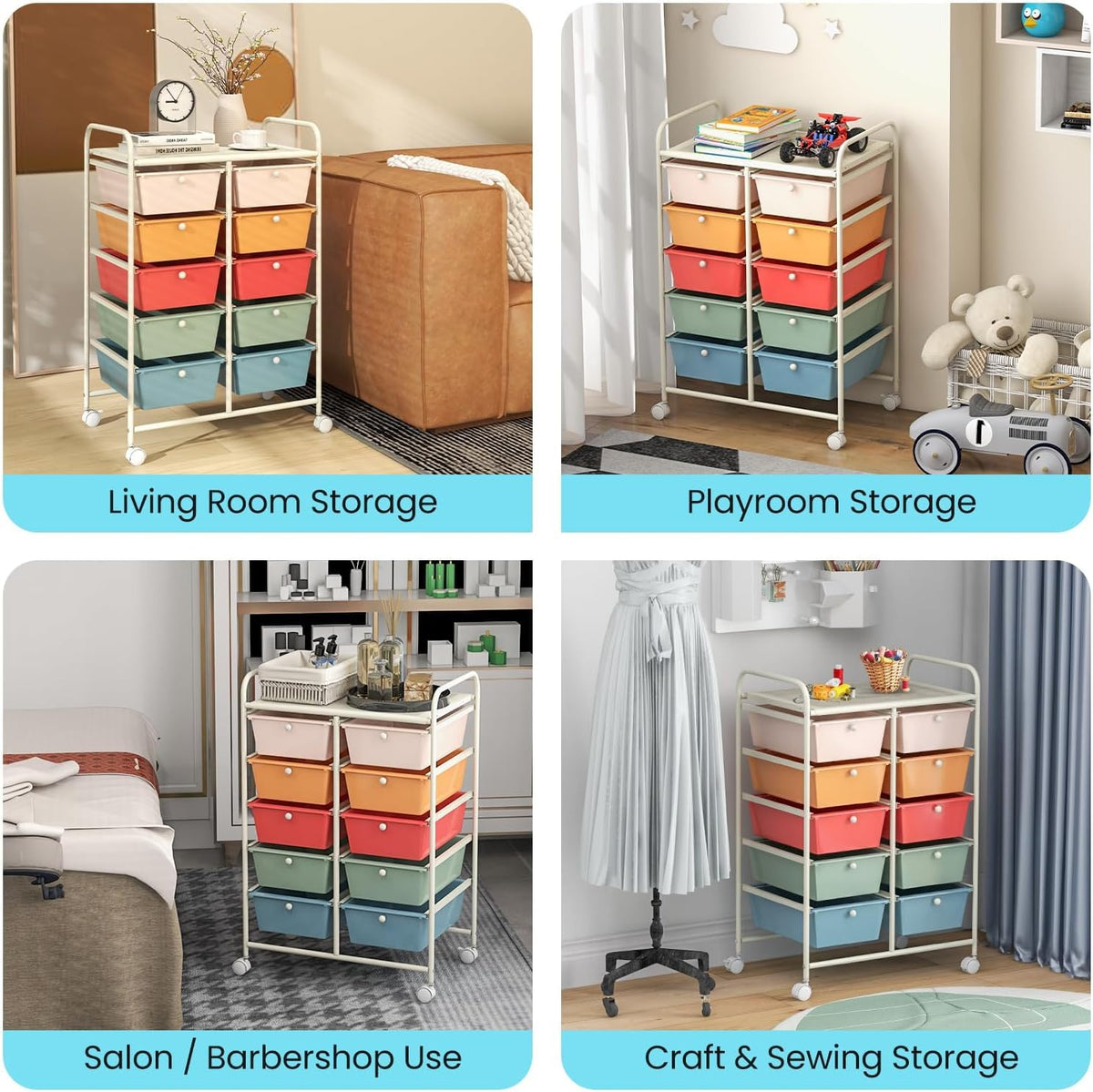 10 Drawer Rolling Storage Cart with Metal Frame K7233